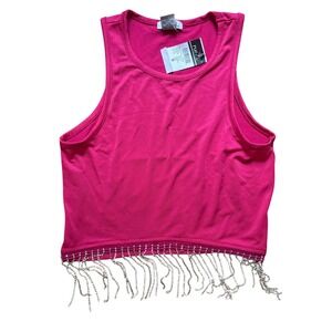 Rue21 Crop Tank Top Womens Pink New Rhinestone Fringe Festival SIZE S
